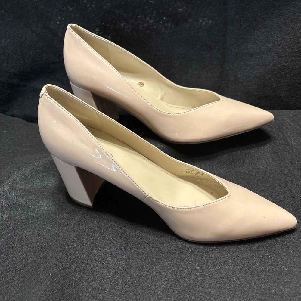 Marc Fisher Caitlin Pointed Toe Slip On Pumps Block Heels Beige Women's 10 EUC - Picture 2 of 15
